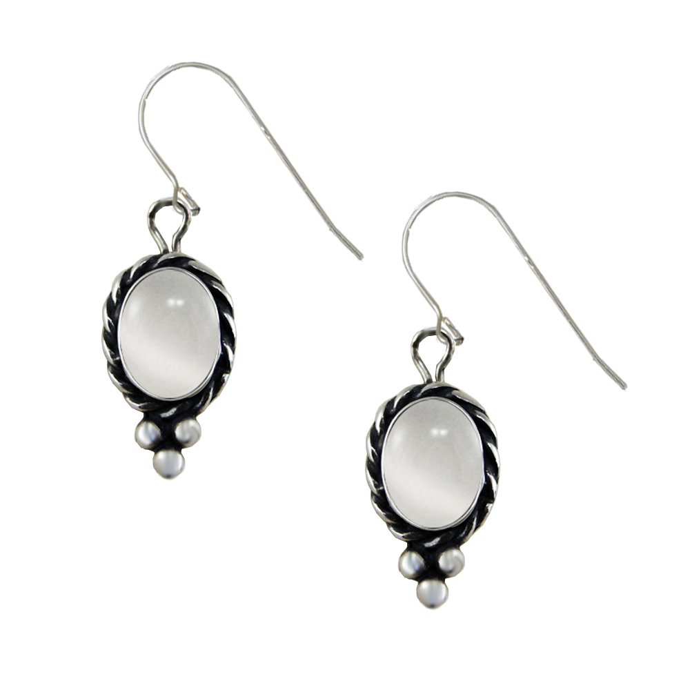 Sterling Silver Little White Moonstone Gemstone Drop Dangle Earrings